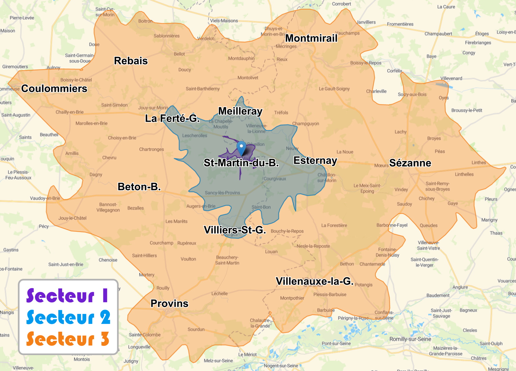 Carte des secteurs d'intervention